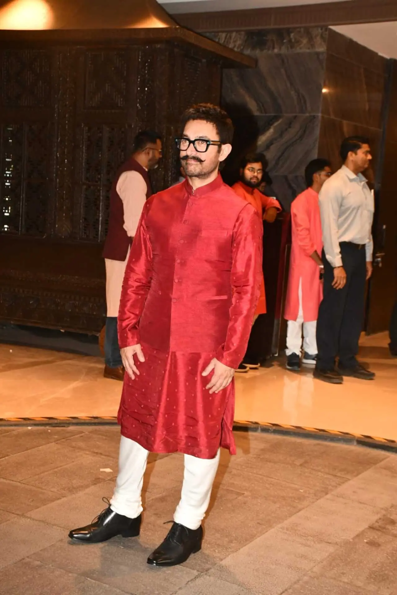 Aamir Khan was also seen arriving for the wedding dressed in a red kurta.